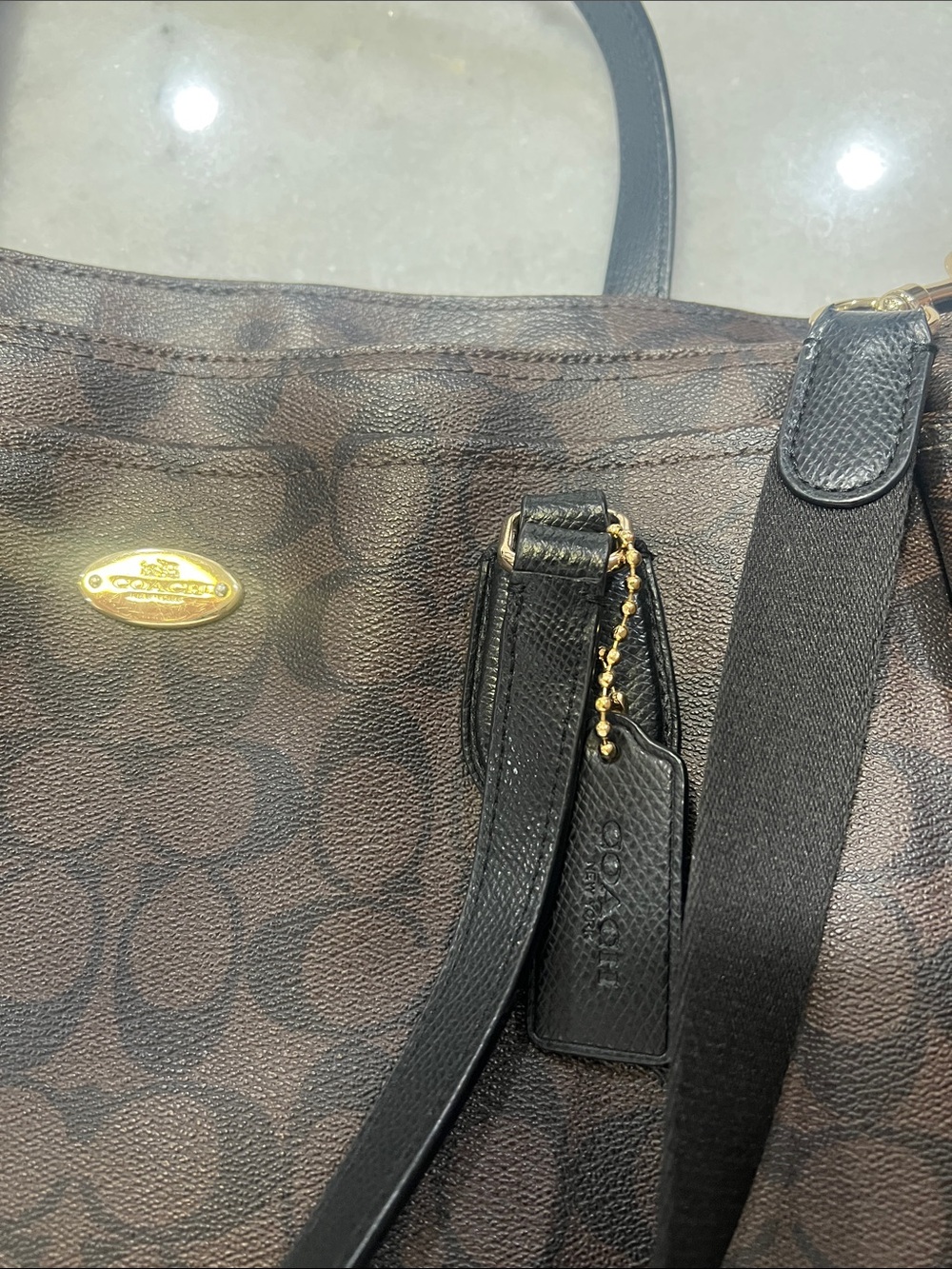 Coach Brown Signature Tote with Black Straps and Gold Hardware - Picture 7 of 7